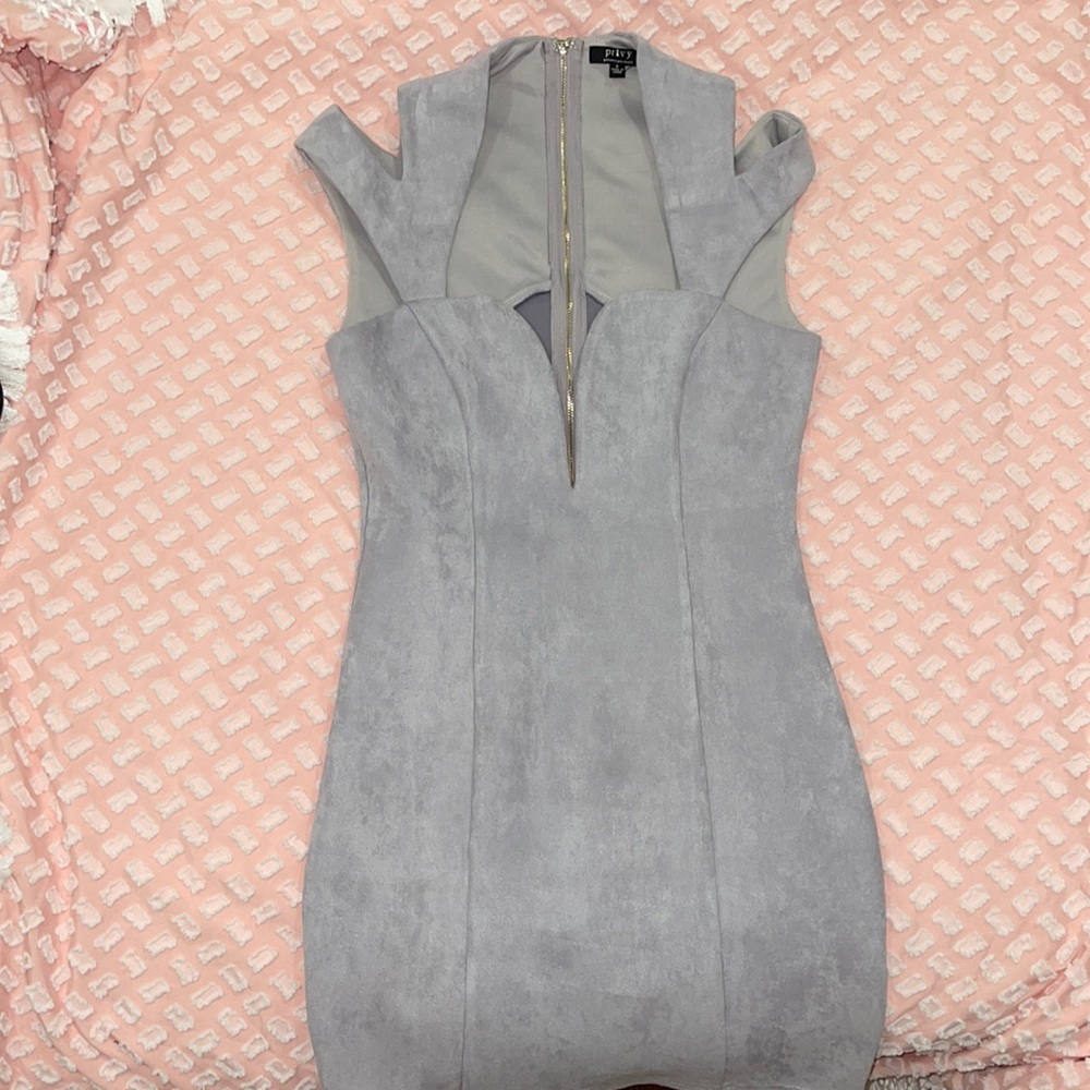 Classy yet sexy gray velvet mini dress